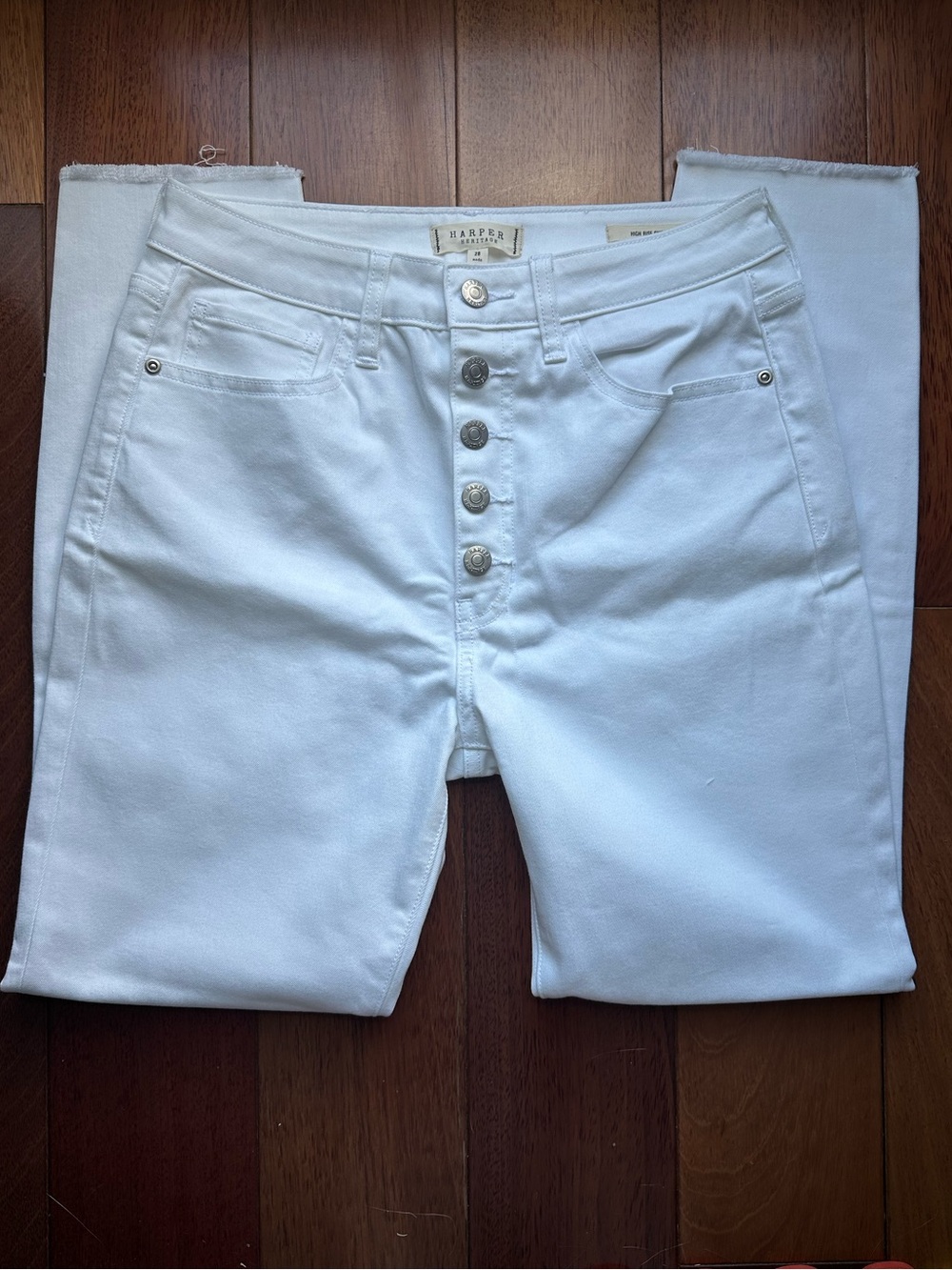 Harper High-Rise White Button-Fly Jeans